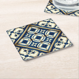 Mediterranean Tiles, Portugal, Azulejo, Majolica Underlägg Papper Kvadrat