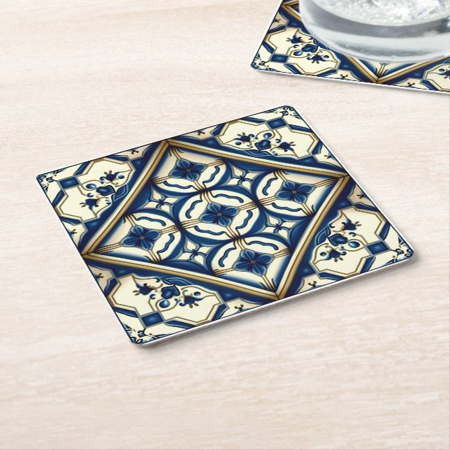Mediterranean Tiles, Portugal, Azulejo, Majolica Underlägg Papper Kvadrat (Vinklad)