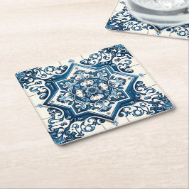 Mediterranean Tiles, Portugal, Azulejo, Majolica Underlägg Papper Kvadrat