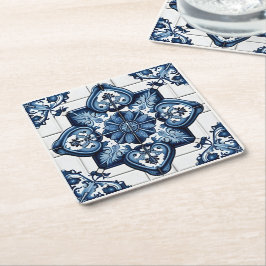 Mediterranean Tiles, Portugal, Azulejo, Majolica Underlägg Papper Kvadrat