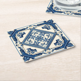 Mediterranean Tiles, Portugal, Azulejo, Majolica Underlägg Papper Kvadrat