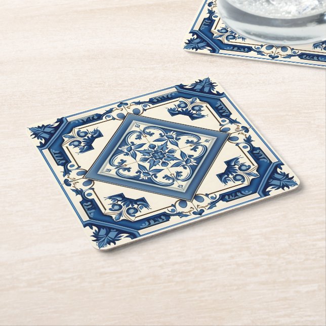 Mediterranean Tiles, Portugal, Azulejo, Majolica Underlägg Papper Kvadrat (Vinklad)