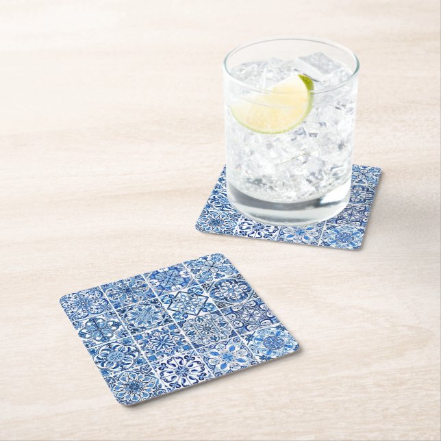 Mediterranean Tiles, Portugal, Azulejo, Majolica Underlägg Papper Kvadrat (Insitu)