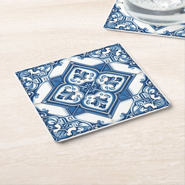 Mediterranean Tiles, Portugal, Azulejo, Majolica Underlägg Papper Kvadrat (Vinklad)