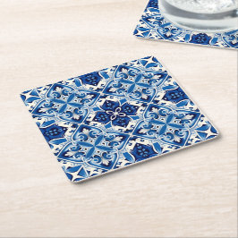 Mediterranean Tiles, Portugal, Azulejo, Majolica Underlägg Papper Kvadrat