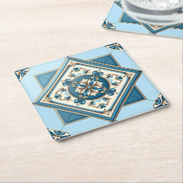 Mediterranean Tiles, Portugal, Azulejo, Majolica Underlägg Papper Kvadrat