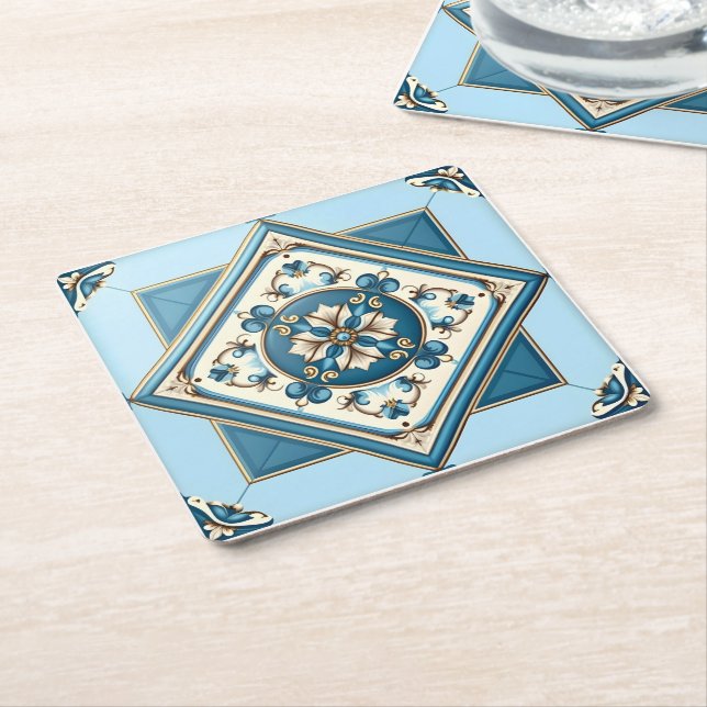 Mediterranean Tiles, Portugal, Azulejo, Majolica Underlägg Papper Kvadrat (Vinklad)