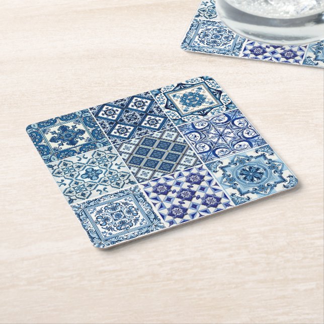 Mediterranean Tiles, Portugal, Azulejo, Majolica Underlägg Papper Kvadrat (Vinklad)