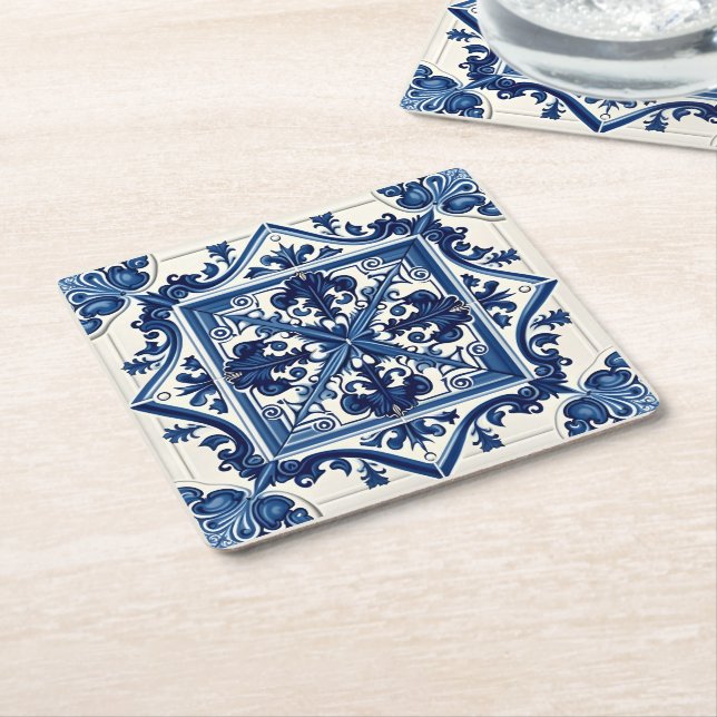Mediterranean Tiles, Portugal, Azulejo, Majolica Underlägg Papper Kvadrat (Vinklad)