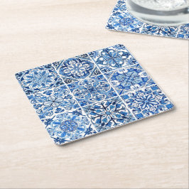 Mediterranean Tiles, Portugal, Azulejo, Majolica Underlägg Papper Kvadrat