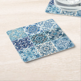 Mediterranean Tiles, Portugal, Azulejo, Majolica Underlägg Papper Kvadrat