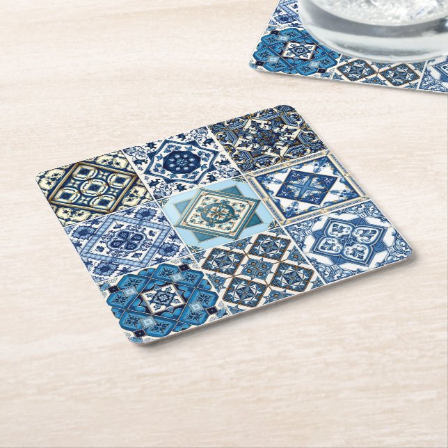 Mediterranean Tiles, Portugal, Azulejo, Majolica Underlägg Papper Kvadrat (Vinklad)
