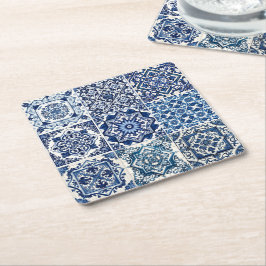 Mediterranean Tiles, Portugal, Azulejo, Majolica Underlägg Papper Kvadrat