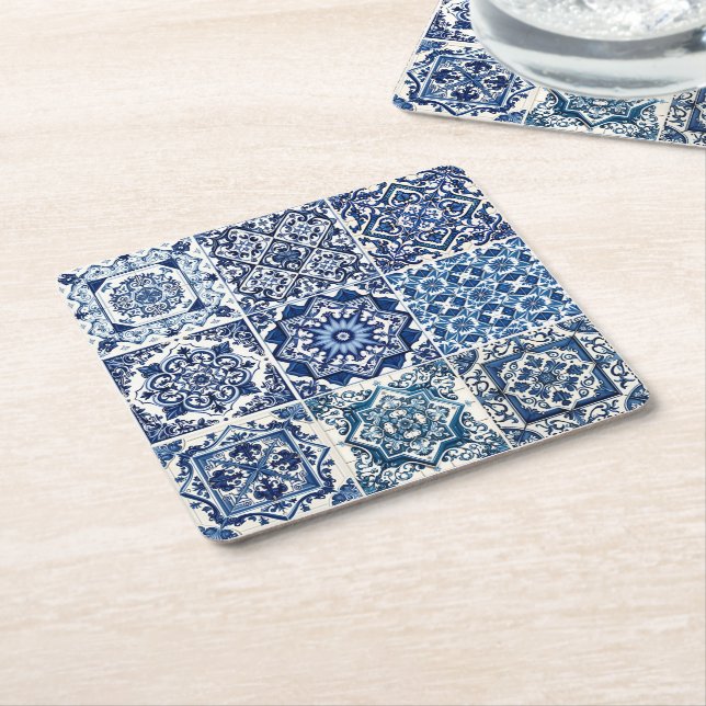 Mediterranean Tiles, Portugal, Azulejo, Majolica Underlägg Papper Kvadrat (Vinklad)