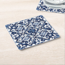 Mediterranean Tiles, Portugal, Azulejo, Majolica Underlägg Papper Kvadrat