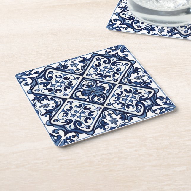 Mediterranean Tiles, Portugal, Azulejo, Majolica Underlägg Papper Kvadrat (Vinklad)