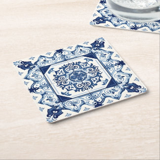 Mediterranean Tiles, Portugal, Azulejo, Majolica Underlägg Papper Kvadrat