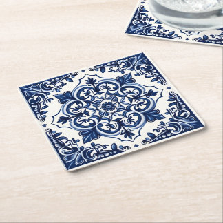 Mediterranean Tiles, Portugal, Azulejo, Majolica Underlägg Papper Kvadrat