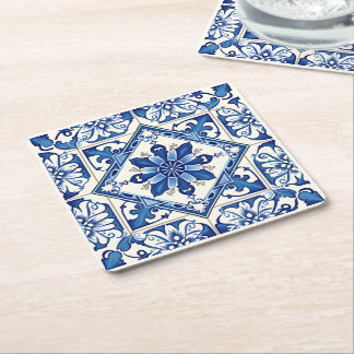Mediterranean Tiles, Portugal, Azulejo, Majolica Underlägg Papper Kvadrat