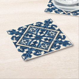 Mediterranean Tiles, Portugal, Azulejo, Majolica Underlägg Papper Kvadrat