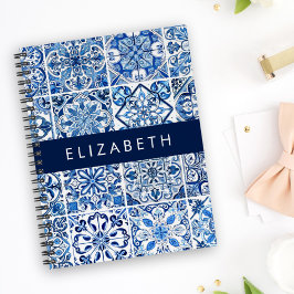 Mediterranean Tiles, Portugese, Azulejo, ditt namn Anteckningsbok