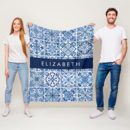 Mediterranean Tiles, Portugese, Azulejo, ditt namn Fleecefilt