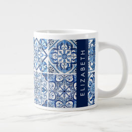 Mediterranean Tiles, Portugese, Azulejo, ditt namn Jumbo Mugg