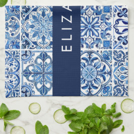 Mediterranean Tiles, Portugese, Azulejo, ditt namn Kökshandduk