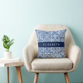 Mediterranean Tiles, Portugese, Azulejo, ditt namn Kudde