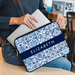 Mediterranean Tiles, Portugese, Azulejo, ditt namn Laptop Fodral