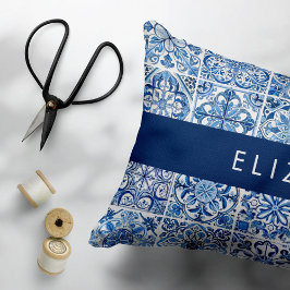 Mediterranean Tiles, Portugese, Azulejo, ditt namn Prydnadskudde