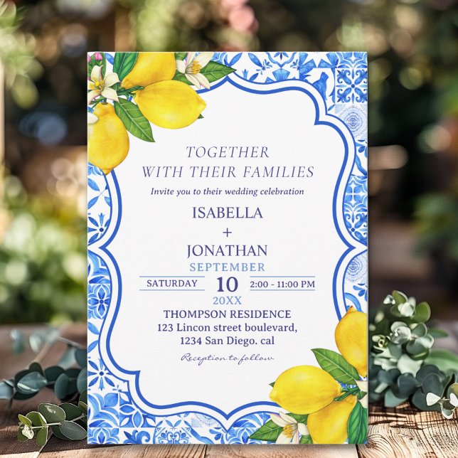 Mediterranean Tiles Summer Wedding with Lemons  Inbjudningar (Skapare uppladdad)