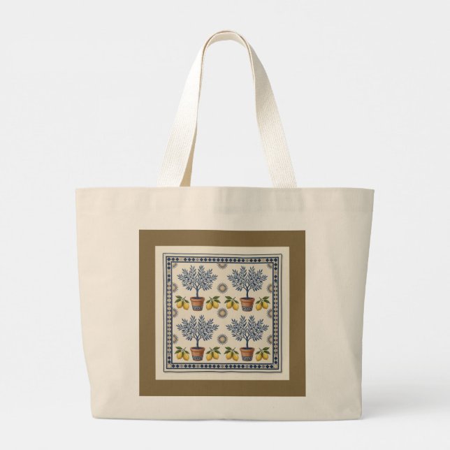 Mediterranean Topiary Tree Pattern Elegant Tote Ba Jumbo Tygkasse (Baksida)