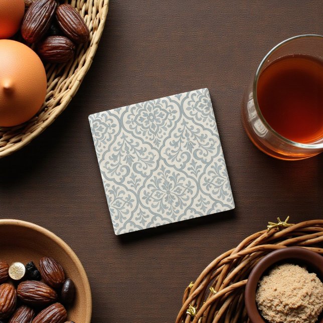 Mediterranean Watercolor Grått Arabesque Elegant Stenunderlägg (Mediterranean Watercolor Grey Arabesque Elegant Stone Coaster)