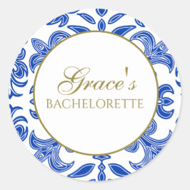 Mediterranean White and Blue Bachelorette Sticker Runt Klistermärke