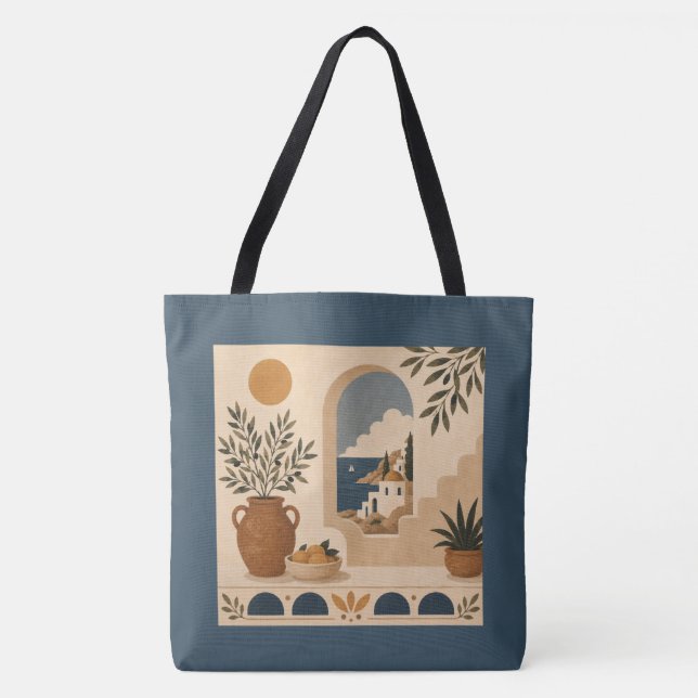 Mediterranean Window Tote Bag Tygkasse (Framsida)