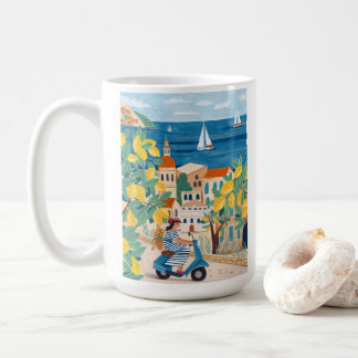 Mediterranean Woman Scooter Illustration Coffee Kaffemugg