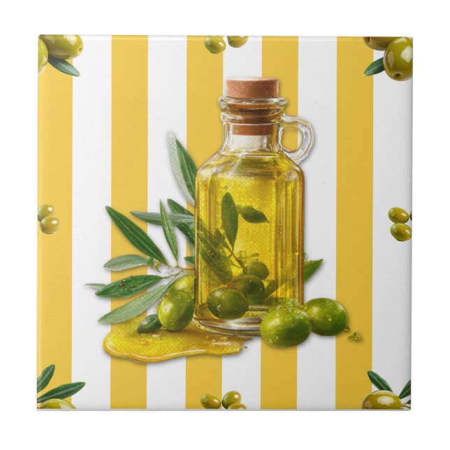 Mediterranean Yellow Stripe Pattern Olive Oil Kakelplatta (Framsidan)