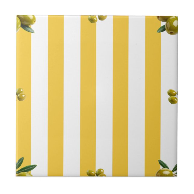Mediterranean Yellow Stripe Pattern Olives Kakelplatta (Framsidan)
