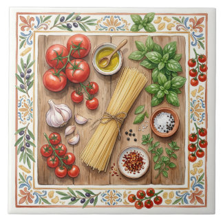 Mediterraneanska kök italienska pastaingredienser  kakelplatta