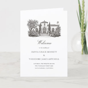 Mediterraneisk villaillustration Elegant bröllop Program