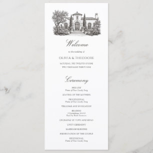 Mediterraneo villa illustration Elegant bröllop Program