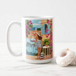 Mediterransk Balkongillustration Kaffe Kaffemugg