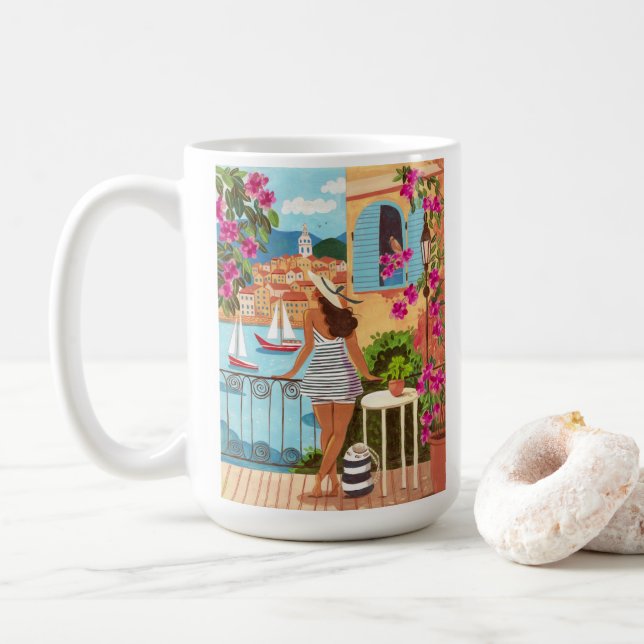 Mediterransk Balkongillustration Kaffe Kaffemugg (Med munk)