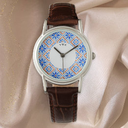 Mediterransk kakel Mönster Azulejo Monogram Armbandsur
