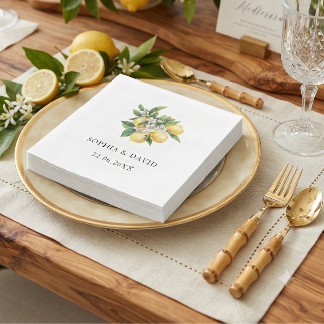 Mediterransk lemon vattenfärg blommande bröllop  pappersservett (Skapare uppladdad)
