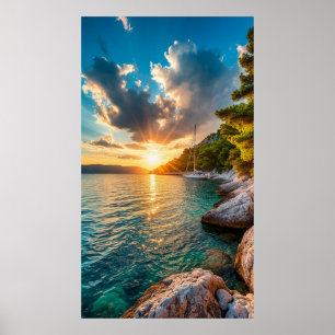 ⛵ Mediterransk segelbåt solnedgångsglöd 🌅🌊✨ Poster