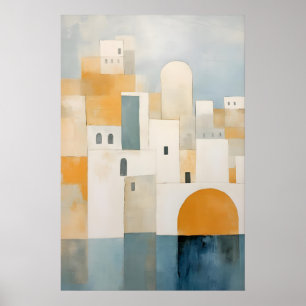 Mediterransk stadsbild konsttryck Abstrakt kust Poster