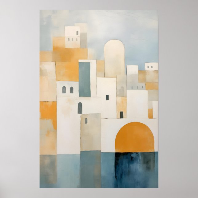 Mediterransk stadsbild konsttryck Abstrakt kust Poster (Framsidan)
