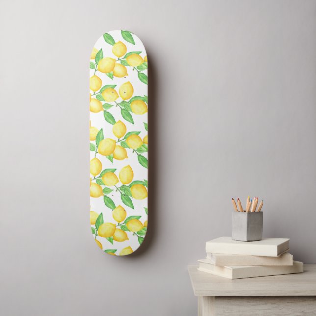 Mediterrenean Citrus Lemon pattern Mini Skateboard Bräda 18,5 Cm (Väggkonst)